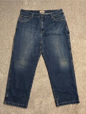 L.L. Bean Men's Carpenter Relaxed Fit Dark Blue Jeans ~  Utility, IronWorks
